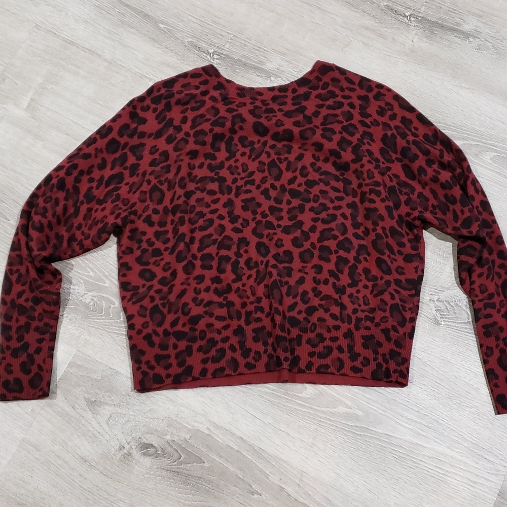 Bebe Red Leopard Print Sweater Ruby Red Black Key… - image 4